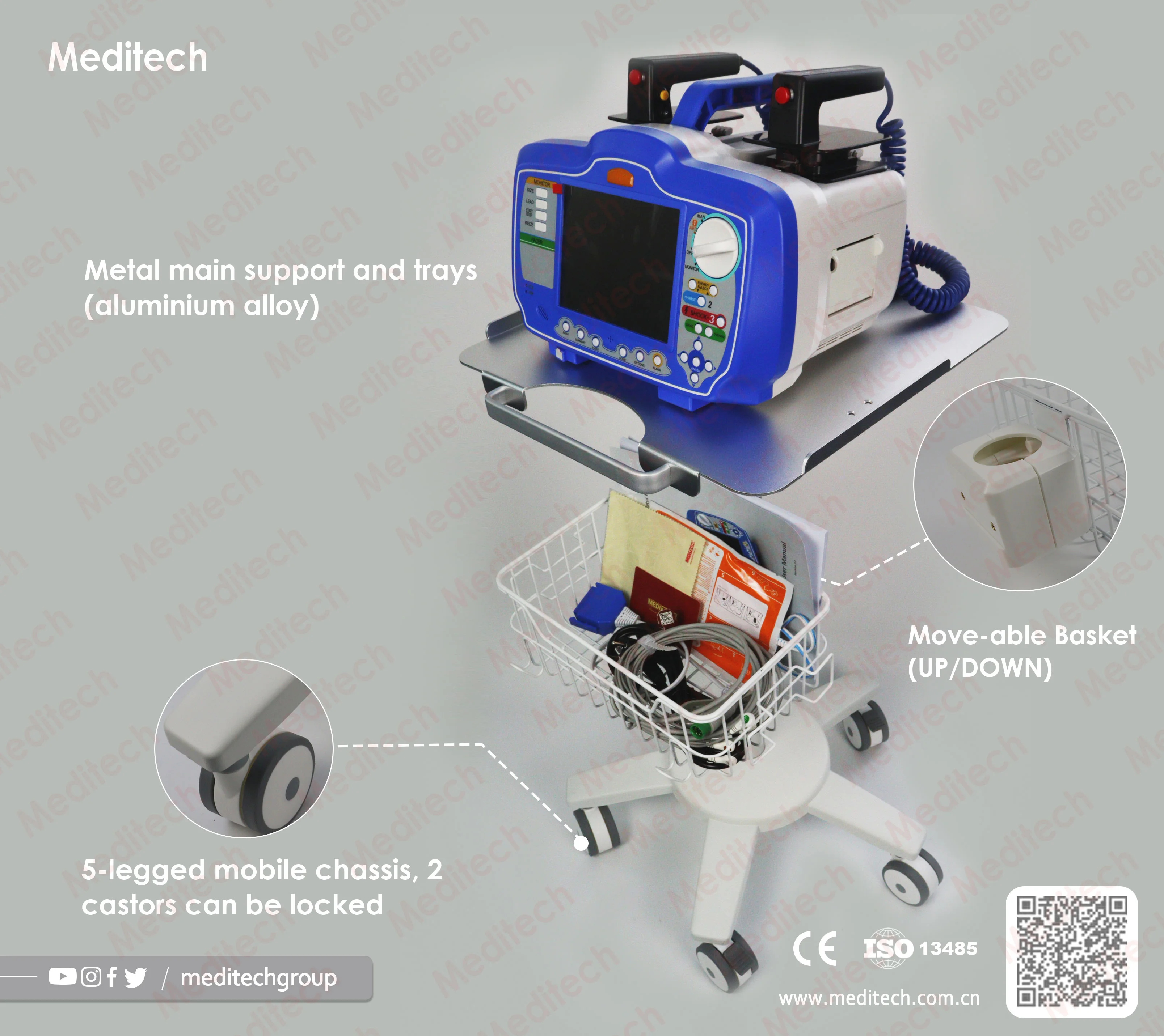 Carro móvil para los monitores desfibriladores Meditech